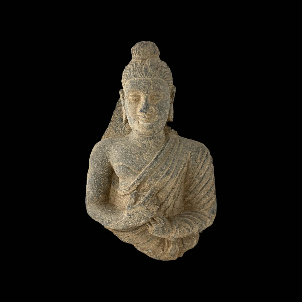 Buste de Bouddha Gandhara en Schiste Gris (Gréco-Bouddhique) - Ier à Ve siècle