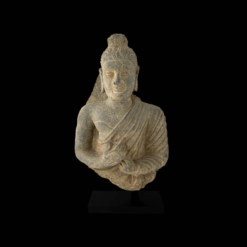 Buste de Bouddha Gandhara en Schiste Gris (Gréco-Bouddhique) - Ier à Ve siècle
