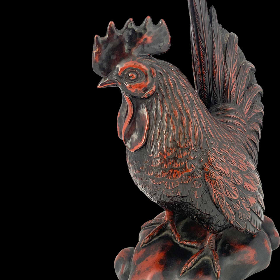 Coq en Bois Laqué (Japon) - Années 1900