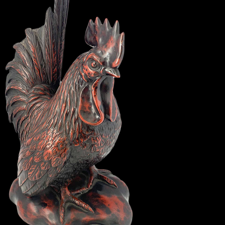 Coq en Bois Laqué (Japon) - Années 1900
