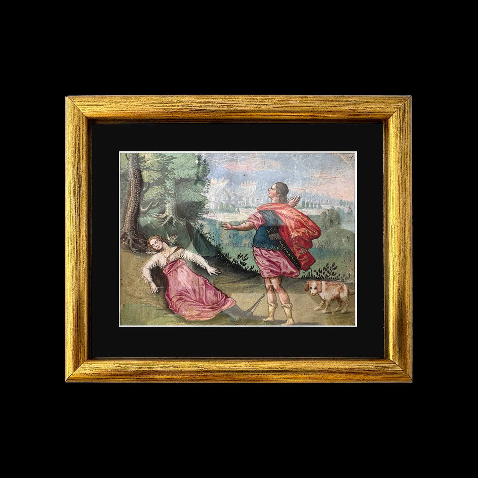 Gouache sur Vélin "La Chasse Malheureuse" (France) - Fin du XVIe / Début du XVIIe siècle