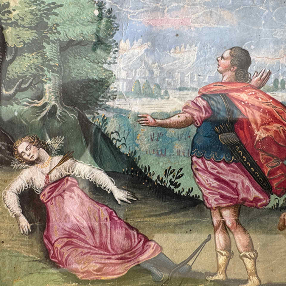 Gouache sur Vélin "La Chasse Malheureuse" (France) - Fin du XVIe / Début du XVIIe siècle