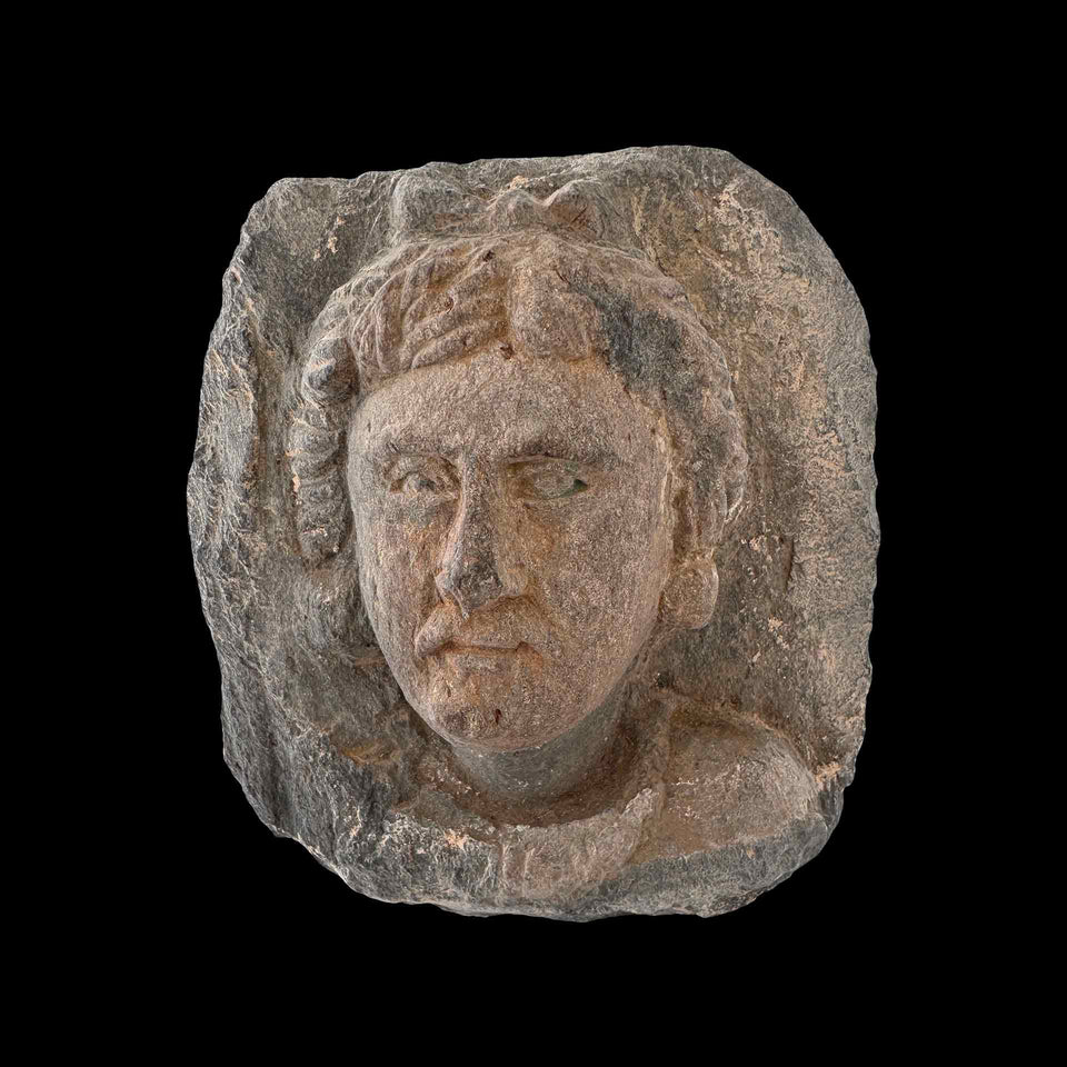 Visage d'Homme Gandhara en Schiste Gris (Gréco-Bouddhique) - Ier à Ve siècle