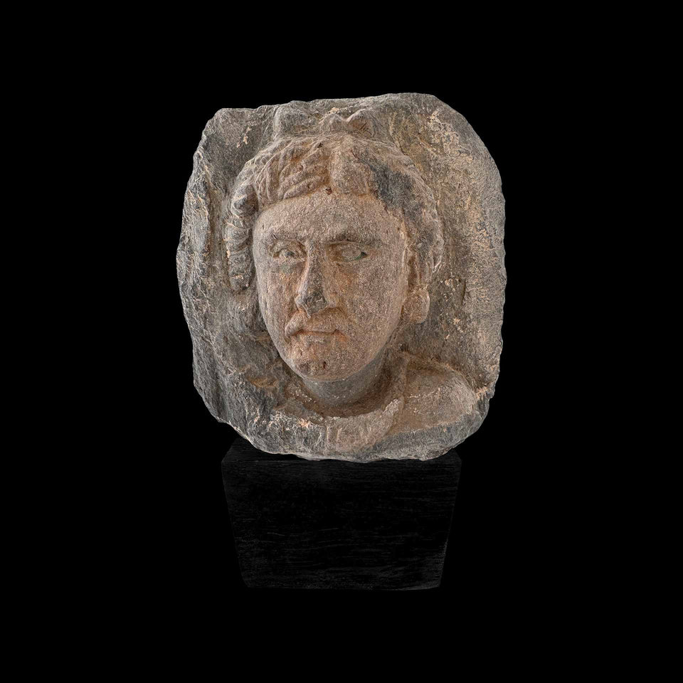 Visage d'Homme Gandhara en Schiste Gris (Gréco-Bouddhique) - Ier à Ve siècle