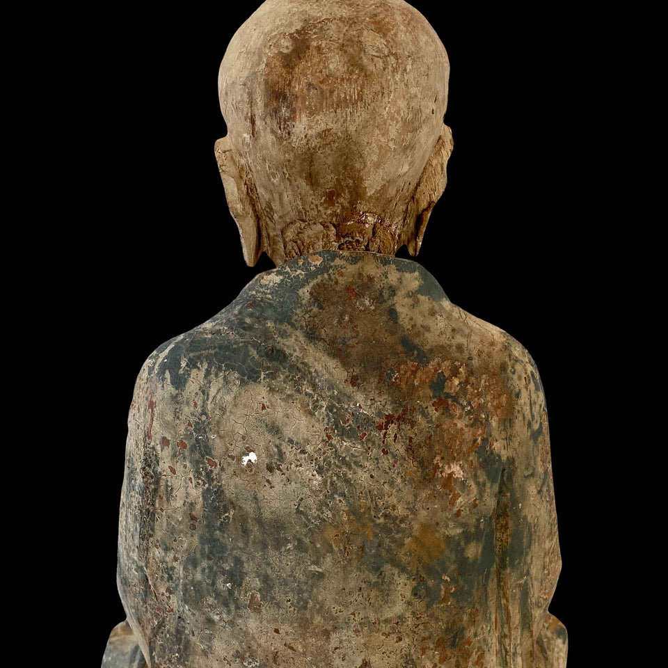 Bouddha Crâne Rasé en Bois (Laos) - XIXe siècle