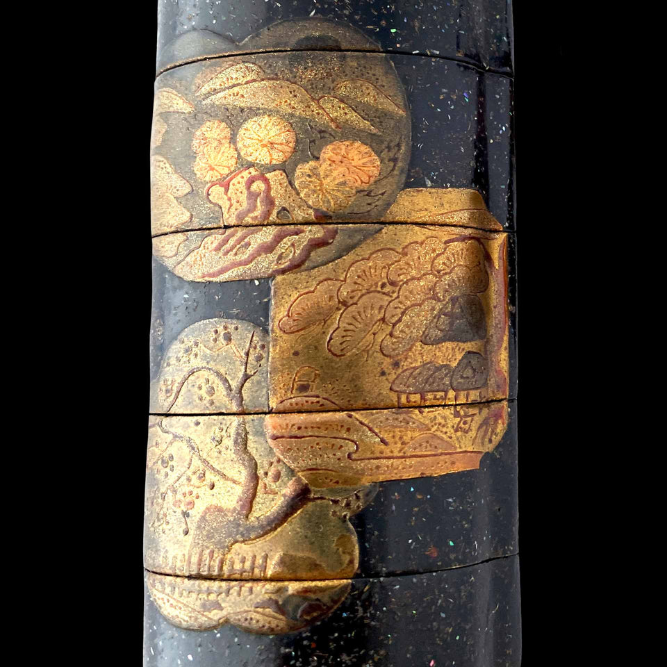 Inro en Bois Laqué et son Netsuké en Bois (Japon) - XIXe siècle