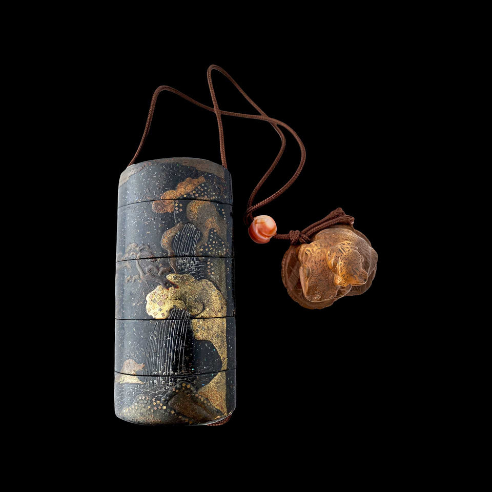 Inro en Bois Laqué et son Netsuké en Bois (Japon) - XIXe siècle