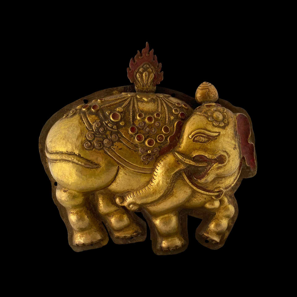 Paire d’Éléphants en Cuivre Martelé et Repoussé (Tibet) - XIXe siècle