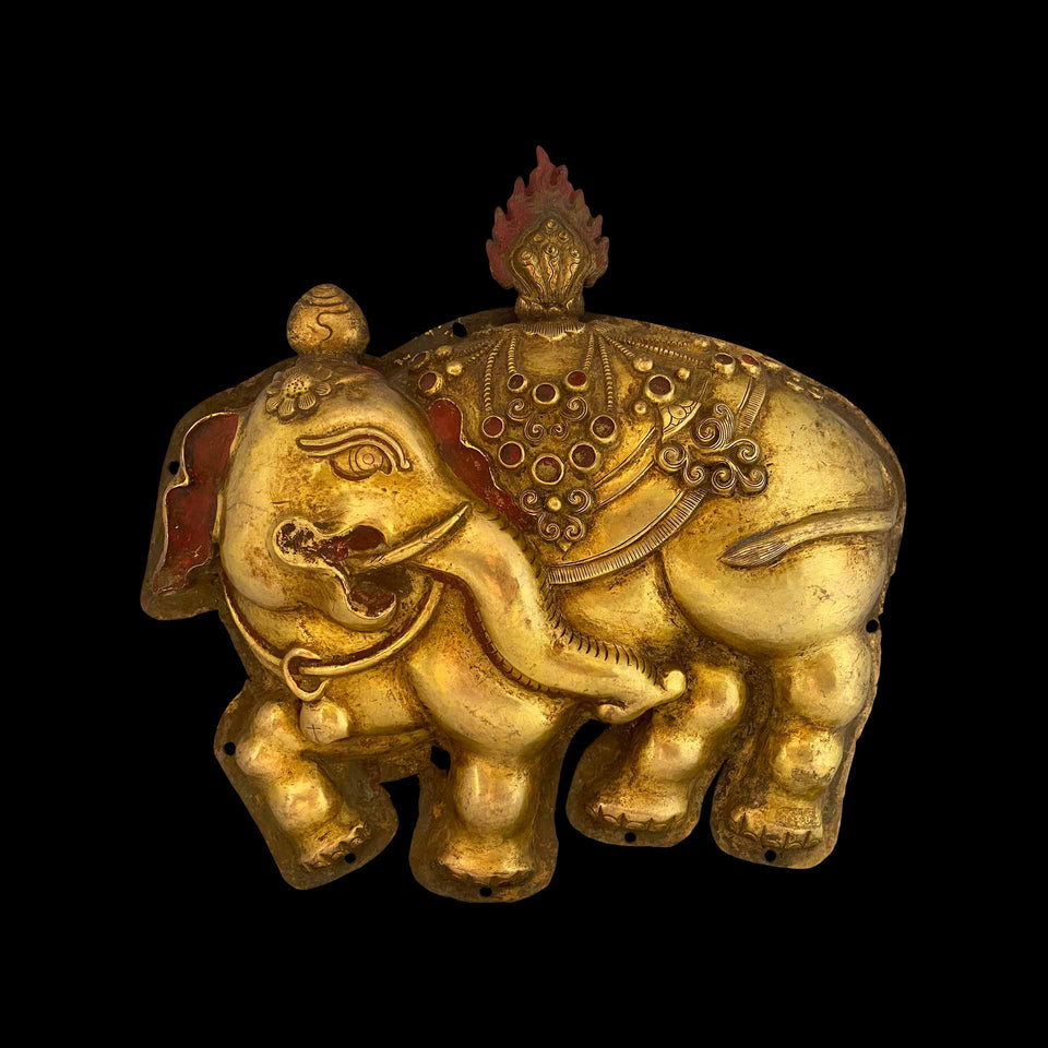 Paire d’Éléphants en Cuivre Martelé et Repoussé (Tibet) - XIXe siècle