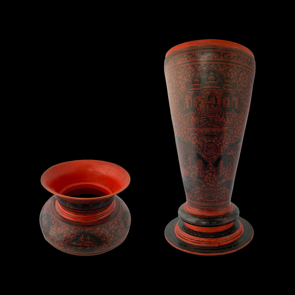 Paire de Vases en Laque (Birmanie) - Fin du XIXe/Début du XXe siècle