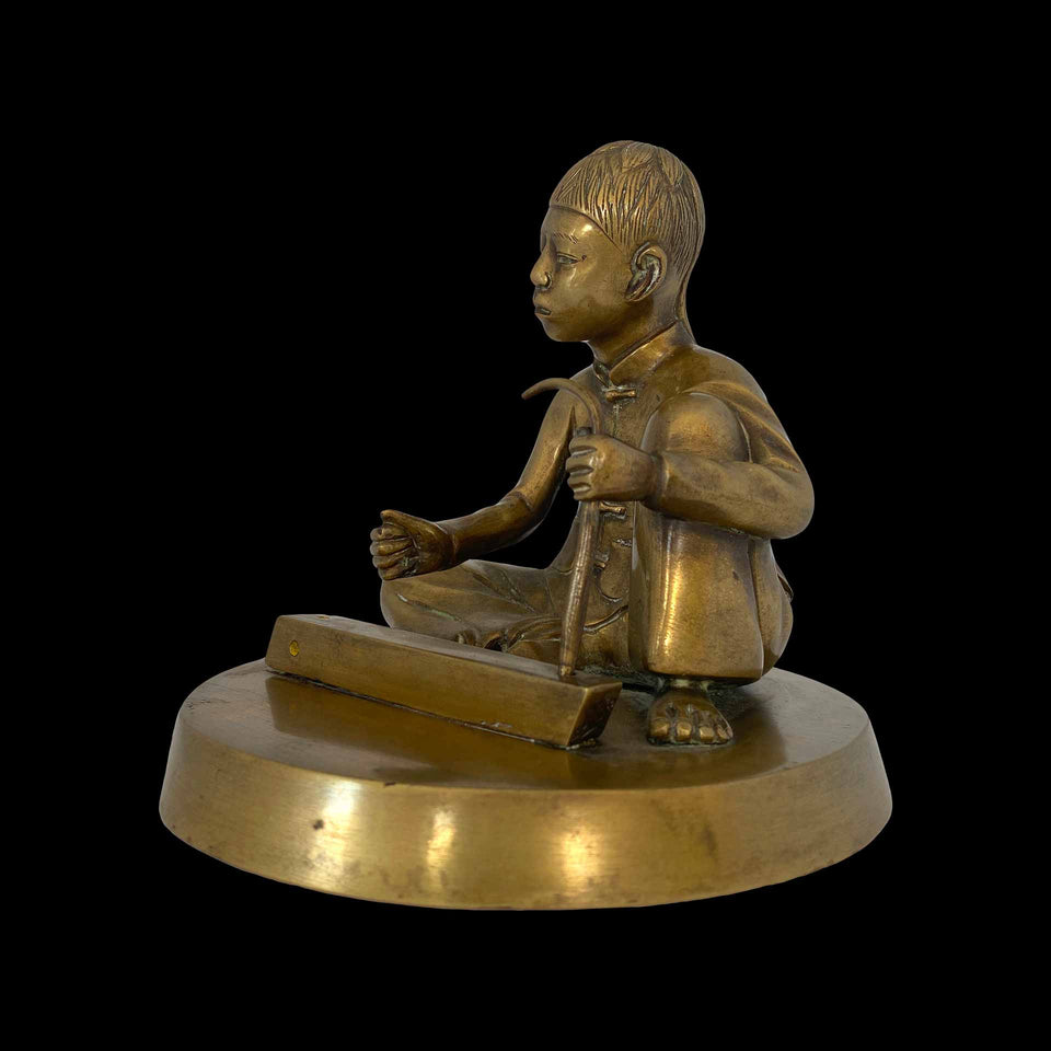 Personnage à Citare en Bronze Jaune (Vietnam) - Années 1930/1940