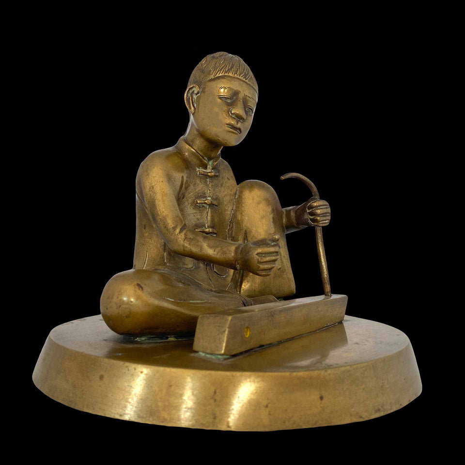 Personnage à Citare en Bronze Jaune (Vietnam) - Années 1930/1940