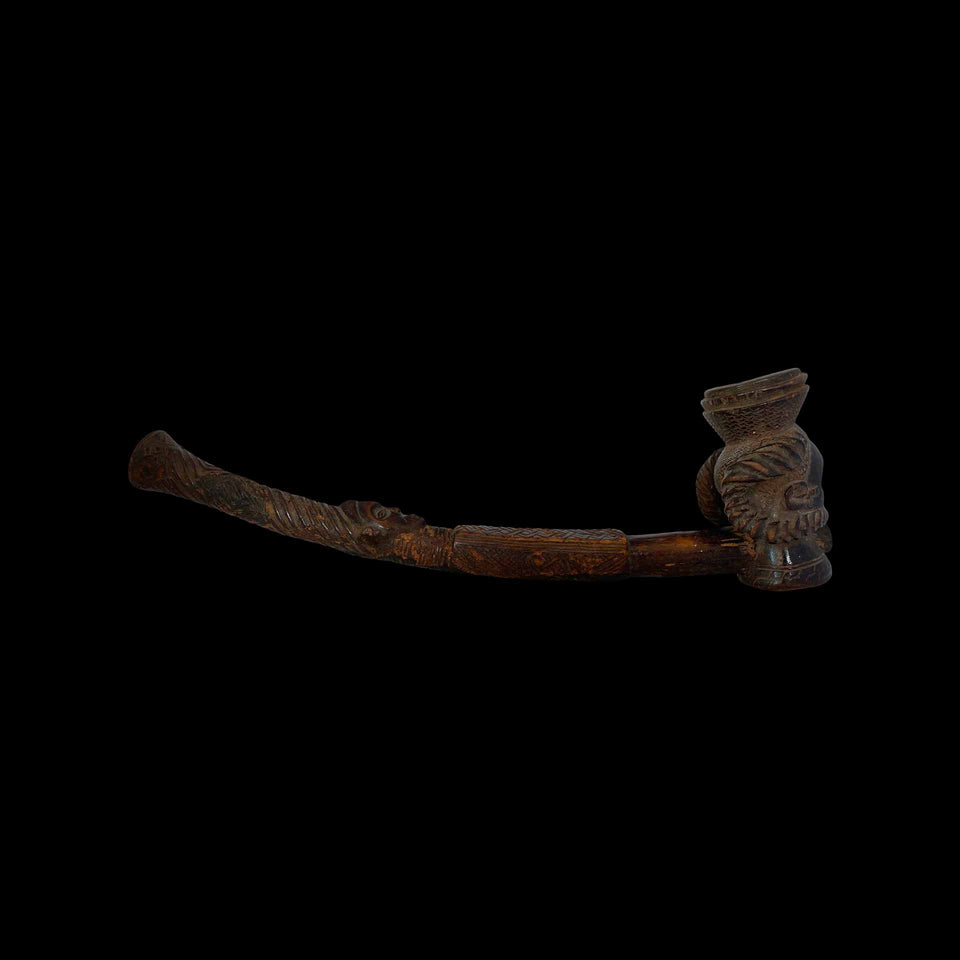 Pipe de Chefferie Kuba en Bois Sculpté (Congo) - XXe siècle