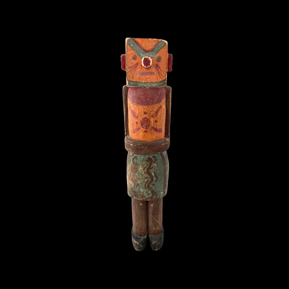 Poupée Kachina Navajo d'Arizona "Tête Carrée" en bois de peuplier sculpté (Etats-Unis) - Années 1950