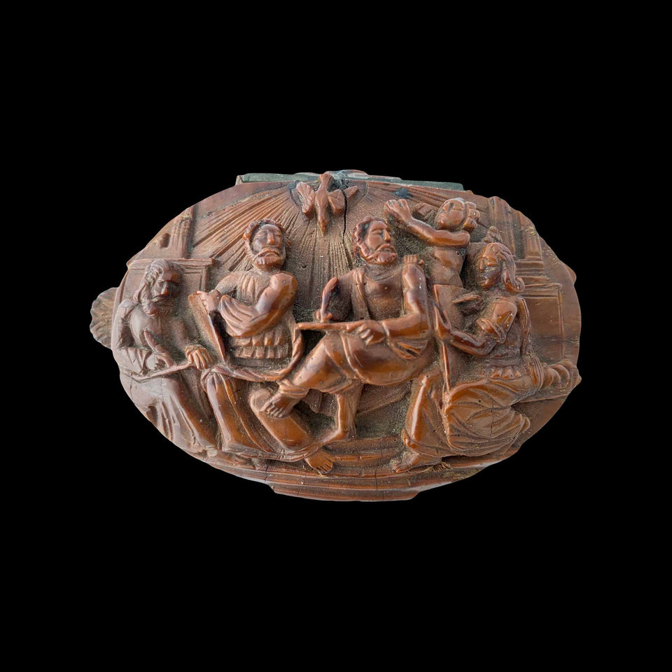 Tabatière en Noix de Corozo "Scène Biblique" (France) - Début du XIXe Siècle