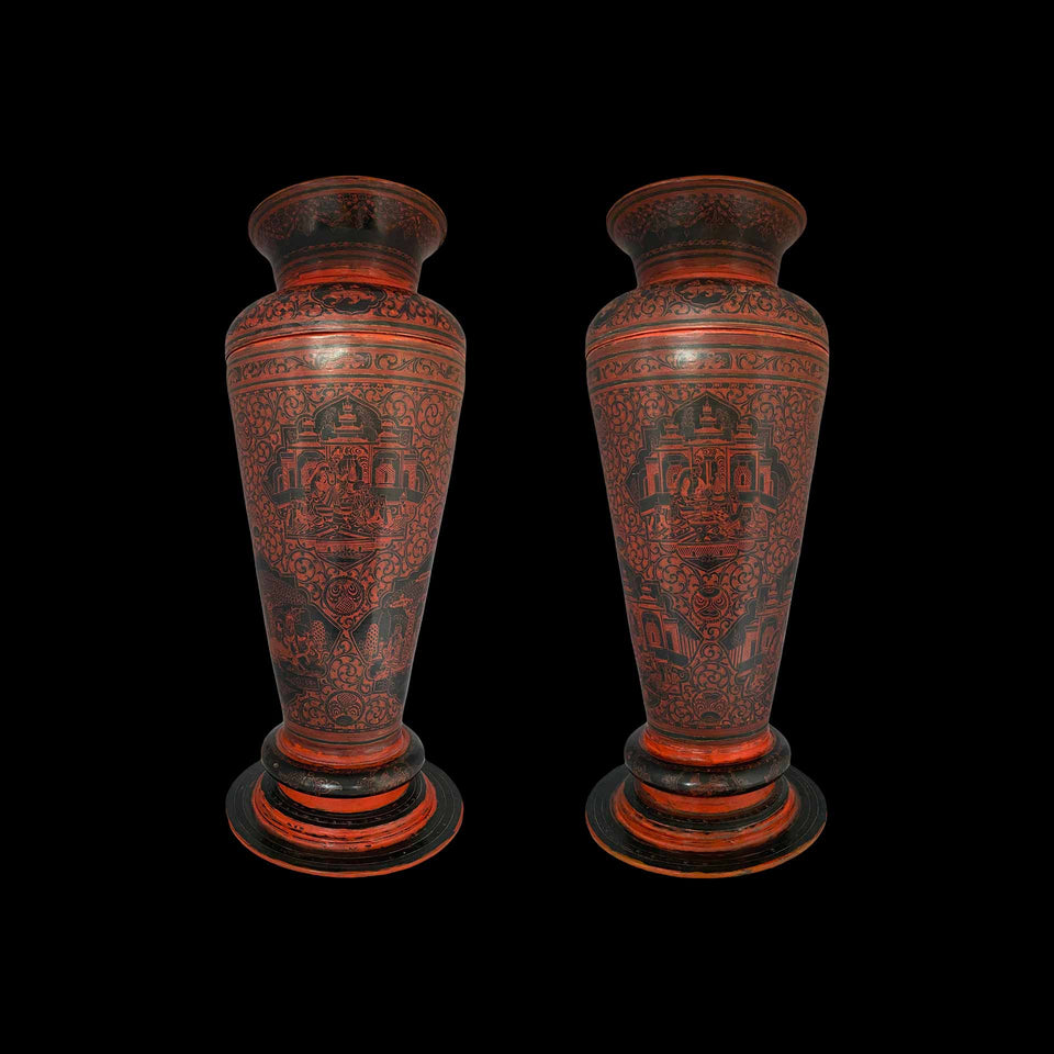 Paire de Vases en Laque (Birmanie) - Fin du XIXe/Début du XXe siècle