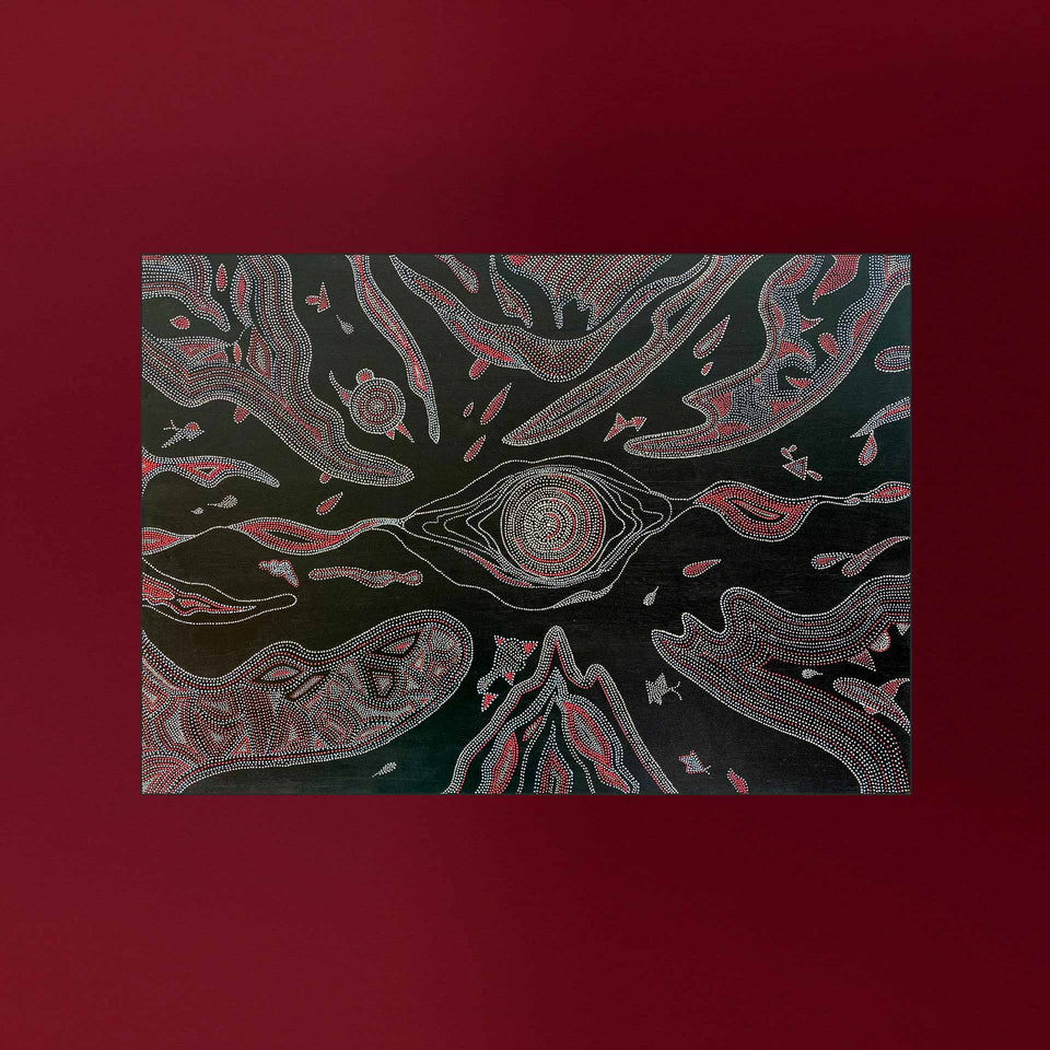 Peinture Acrylique sur Toile Aborigène Non Signée Motif Vent - XXIe siècle