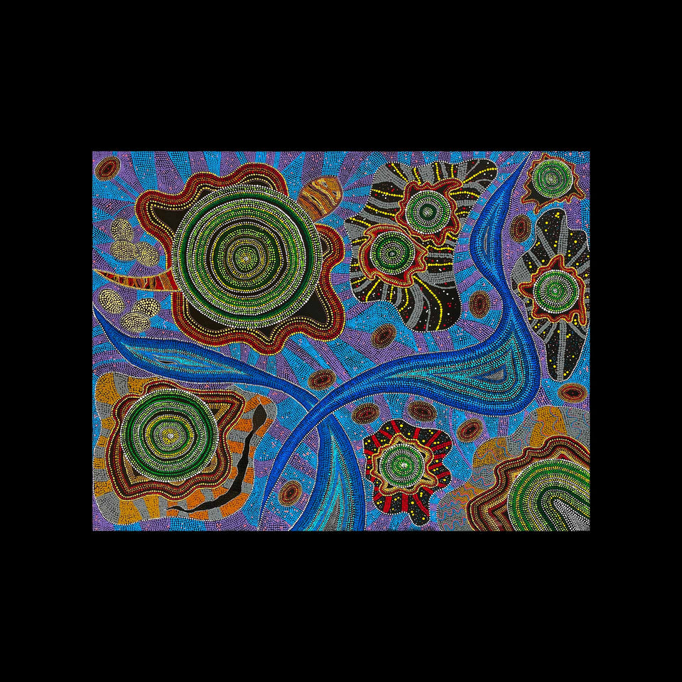 Peinture Acrylique sur Toile Aborigène Non Signée Motif Tortue - XXIe siècle