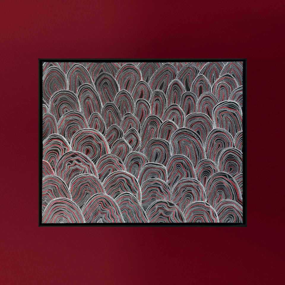 Peinture Acrylique sur Toile Aborigène Non Signée Motif Vagues - XXIe siècle