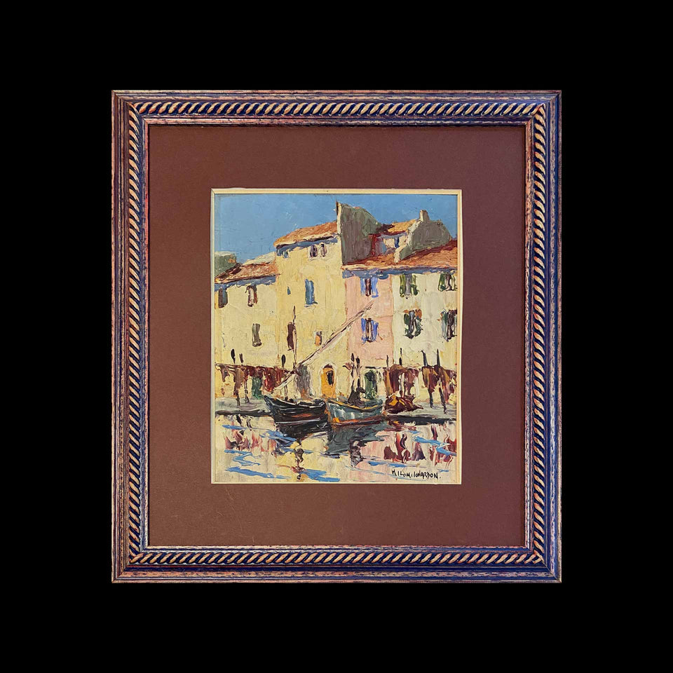 Peinture à l’Huile d’un Port sur Panneau de Bois Signé Milo Milonardon (France) - XXe siècle
