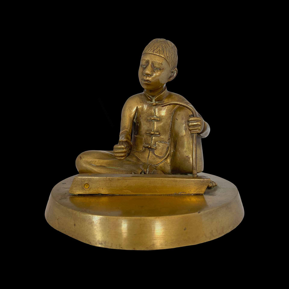 Personnage à Citare en Bronze Jaune (Vietnam) - Années 1930/1940