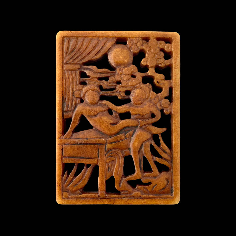 Plaque Erotique en Jade Caramel (Chine) - XIXe siècle