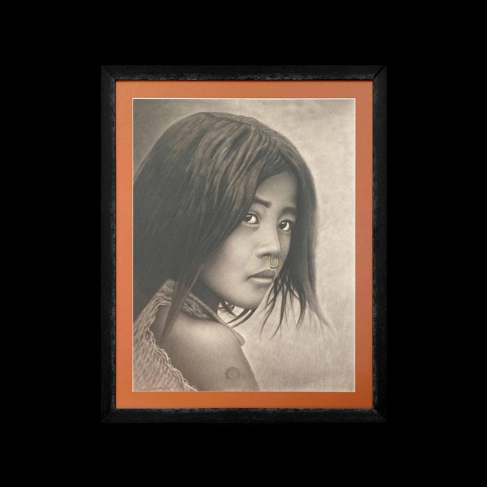 Portrait Original Jeune Fille au Pastel Sec Signé Goubacwpairdee (Thaïlande) - XXIe siècle