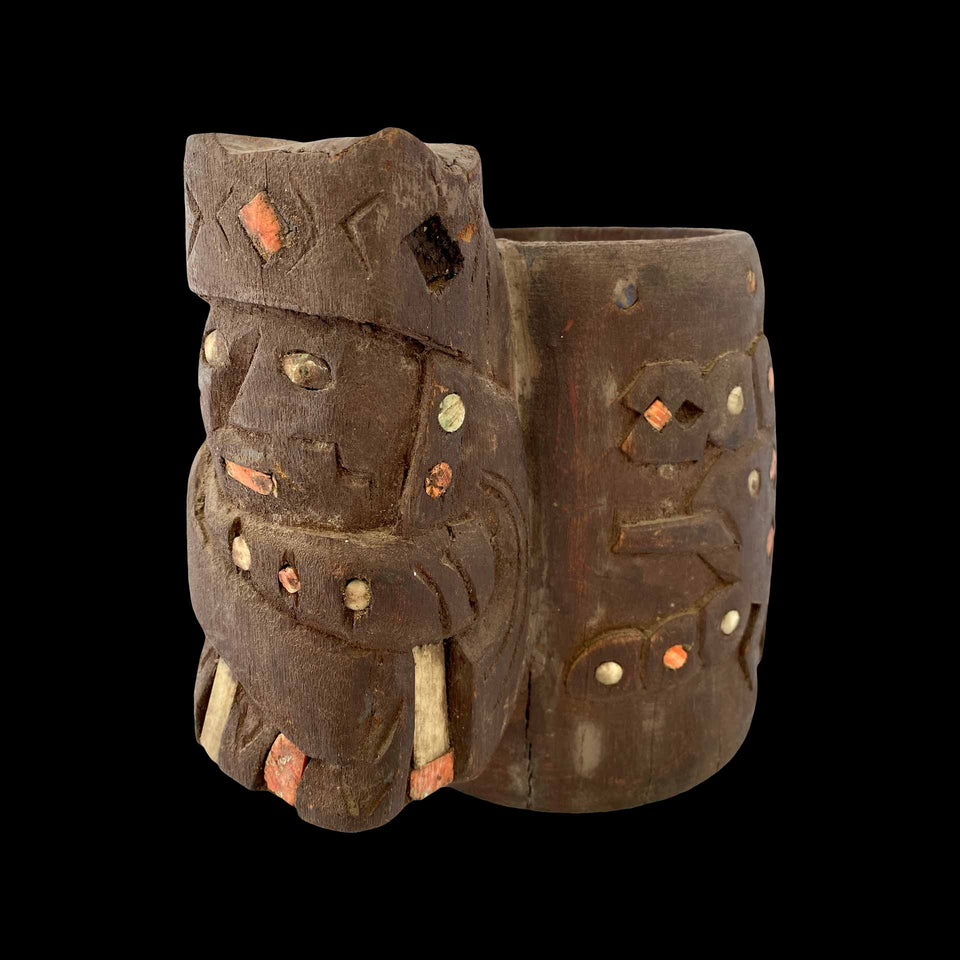 Pot Rituel de Culture Chimu en Bois et Pierreries (Pérou) - Xe/XVe siècle