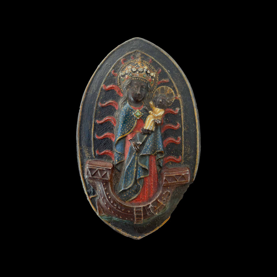 Vierge à l’Enfant Peinte sur Plaque d’Étain (France) - XVe siècle